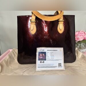 Authentic Louis Vuitton Amarante Vernis Brentwood with Vachetta Handles